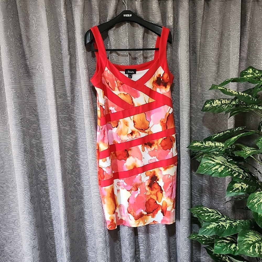 Chic Women's Red and Orange Patterned Mini Dress